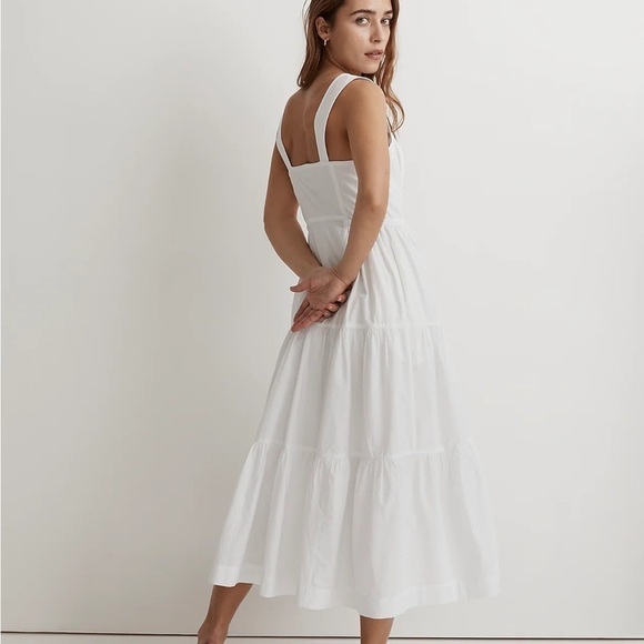 Madewell button front tiered midi dress eyelet white sleeveless - Picture 3 of 5